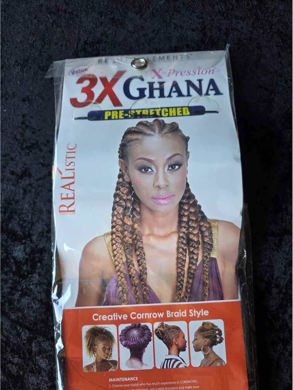 3X Ghana Pre-Stretched Synthetic Hair Braiding Extensions - Creative Cornrow B1B